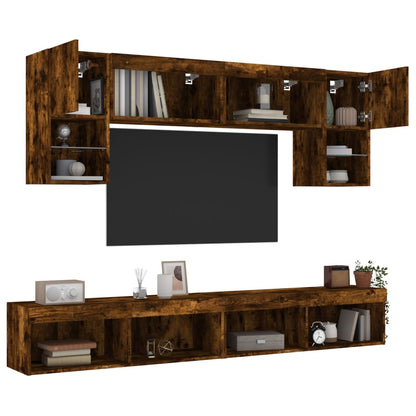 vidaXL 6 Piece TV Wall Units with LED Smoked Oak Engineered Wood 5