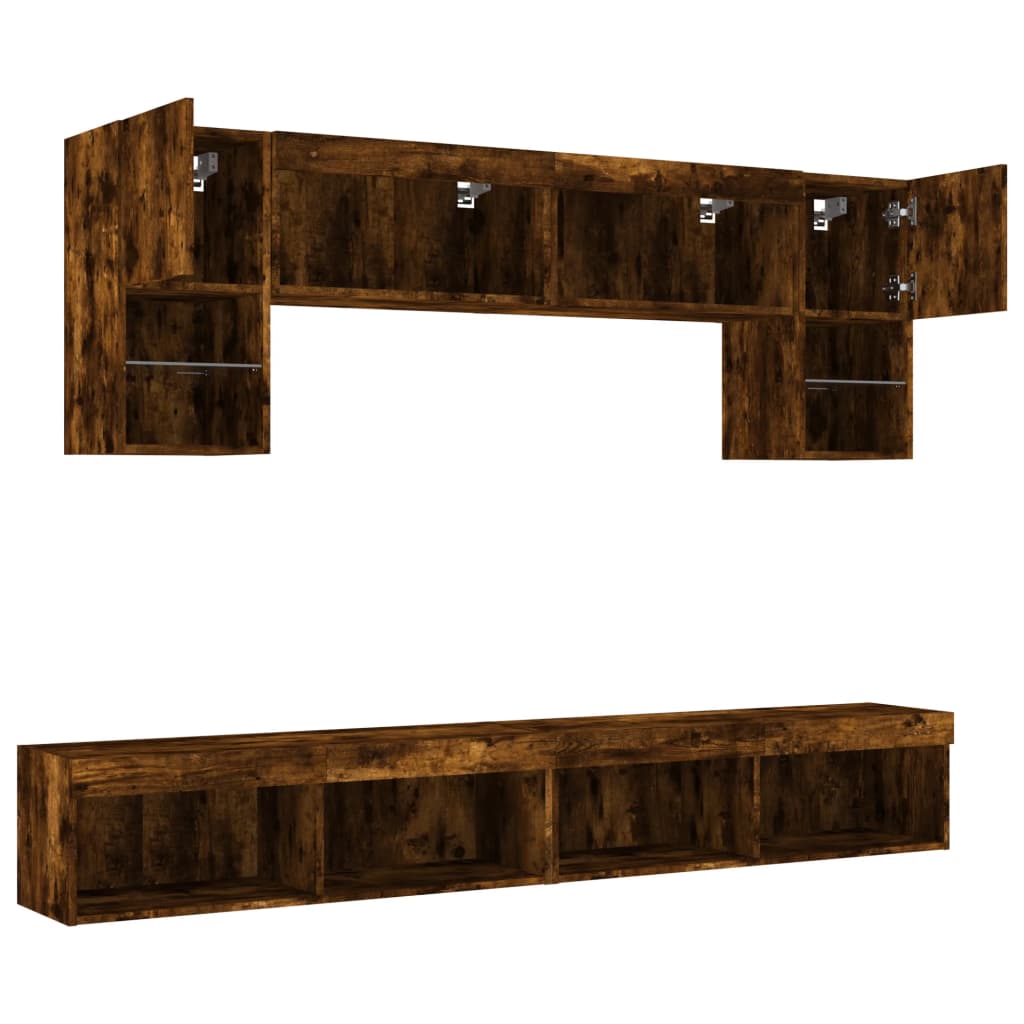 vidaXL 6 Piece TV Wall Units with LED Smoked Oak Engineered Wood 6