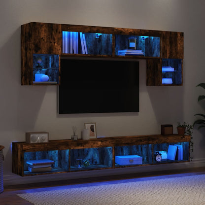 vidaXL 6 Piece TV Wall Units with LED Smoked Oak Engineered Wood 1