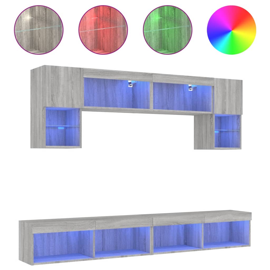 vidaXL 6 Piece TV Wall Units with LED Grey Sonoma Engineered Wood 2