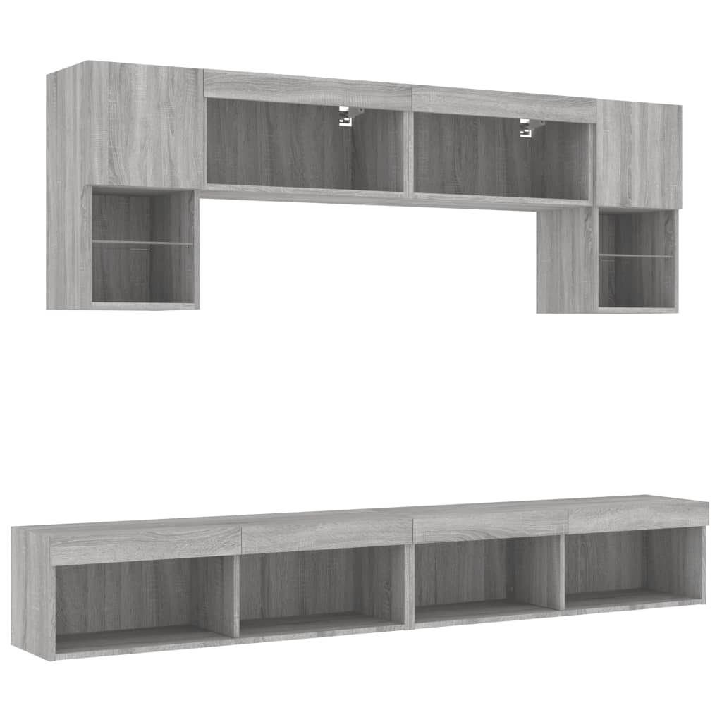 vidaXL 6 Piece TV Wall Units with LED Grey Sonoma Engineered Wood 3