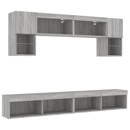 vidaXL 6 Piece TV Wall Units with LED Grey Sonoma Engineered Wood 3