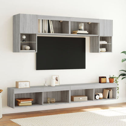 vidaXL 6 Piece TV Wall Units with LED Grey Sonoma Engineered Wood 4