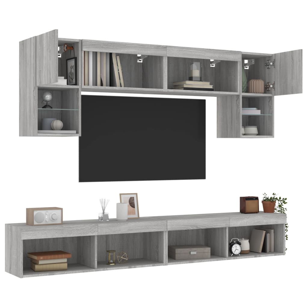 vidaXL 6 Piece TV Wall Units with LED Grey Sonoma Engineered Wood 5