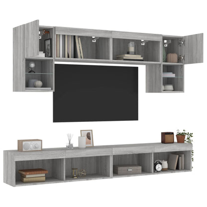 vidaXL 6 Piece TV Wall Units with LED Grey Sonoma Engineered Wood 5
