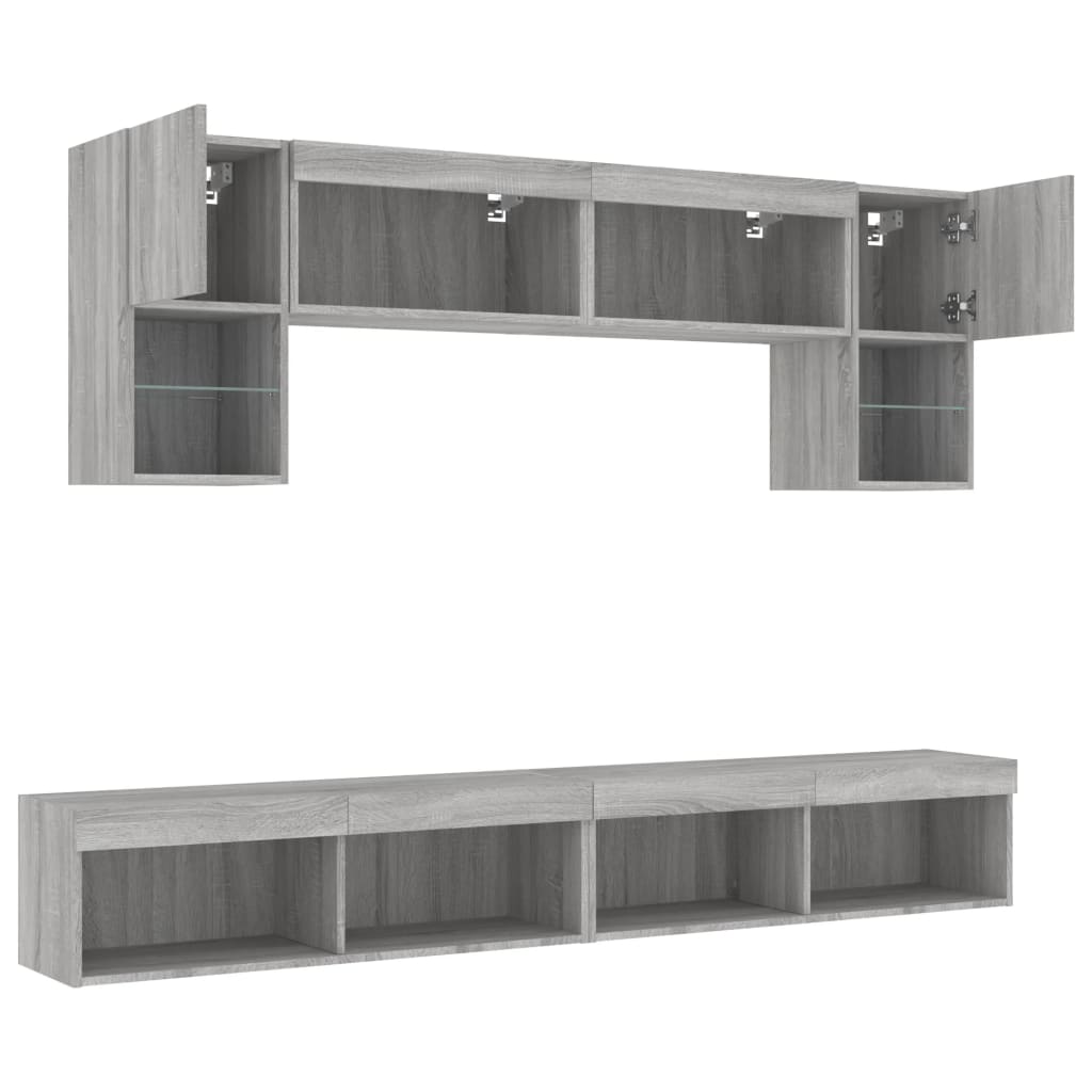 vidaXL 6 Piece TV Wall Units with LED Grey Sonoma Engineered Wood 6