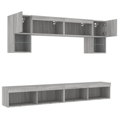 vidaXL 6 Piece TV Wall Units with LED Grey Sonoma Engineered Wood 6