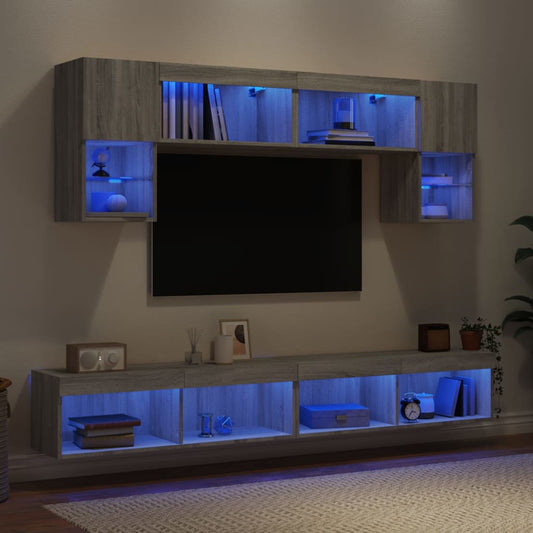 vidaXL 6 Piece TV Wall Units with LED Grey Sonoma Engineered Wood 1