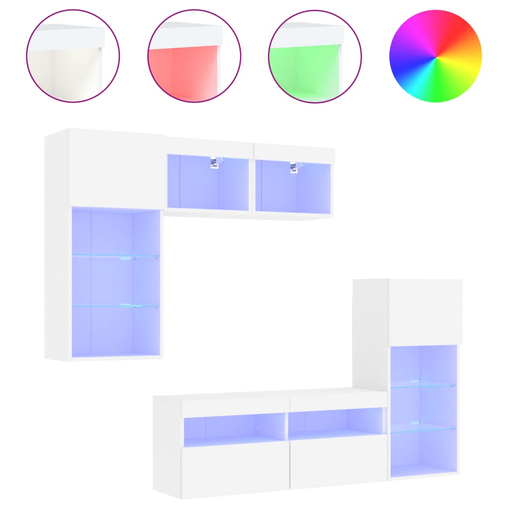 5 Piece TV Wall Units with LED Engineered Wood White