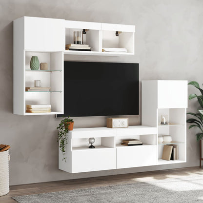 5 Piece TV Wall Units with LED Engineered Wood White