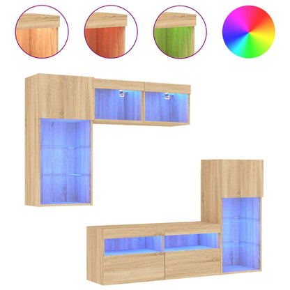 vidaXL 5 Piece TV Wall Units with LED Sonoma Oak Engineered Wood 2