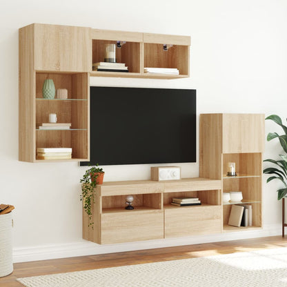 5 Piece TV Wall Units with LED Engineered Wood Sonoma oak