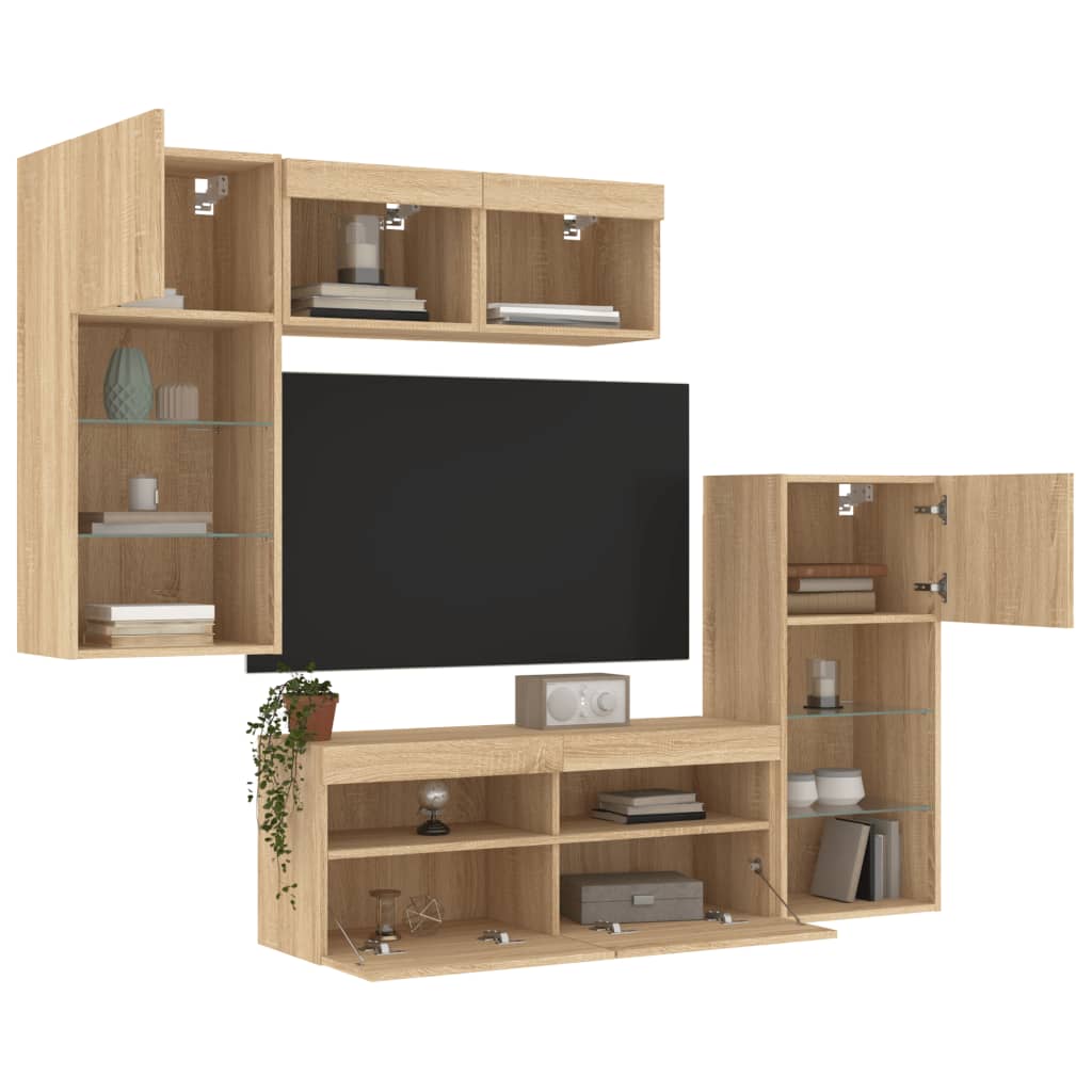 vidaXL 5 Piece TV Wall Units with LED Sonoma Oak Engineered Wood 4