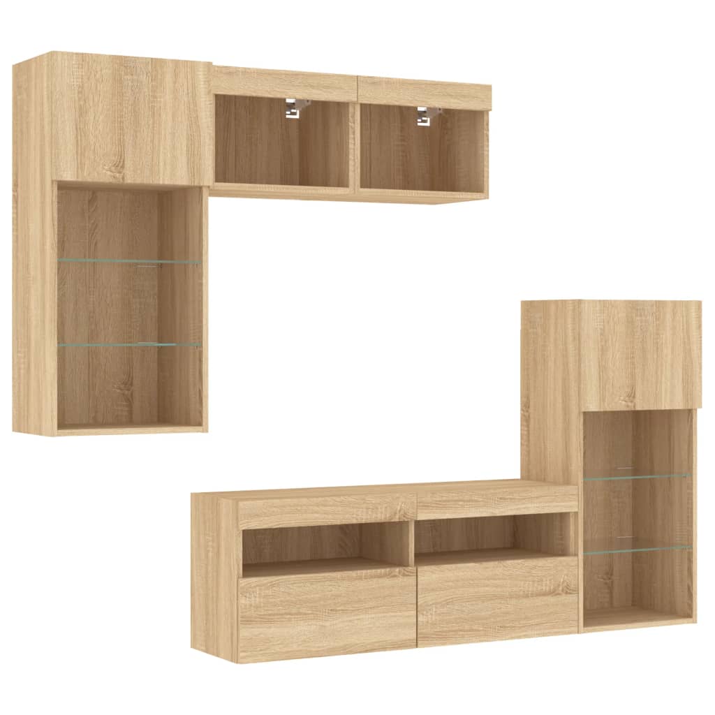 vidaXL 5 Piece TV Wall Units with LED Sonoma Oak Engineered Wood 5
