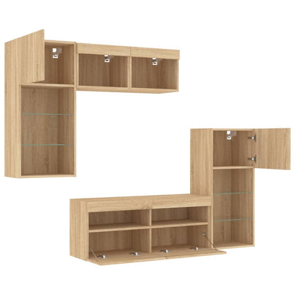 vidaXL 5 Piece TV Wall Units with LED Sonoma Oak Engineered Wood 6