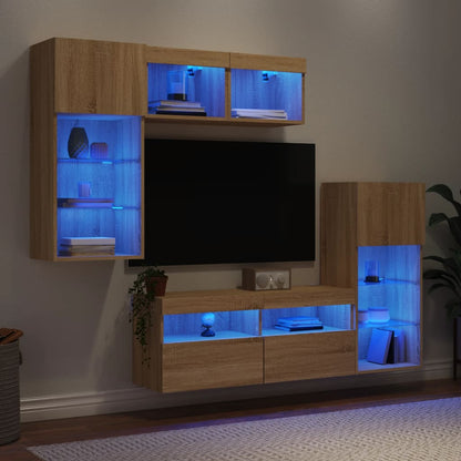 vidaXL 5 Piece TV Wall Units with LED Sonoma Oak Engineered Wood 1