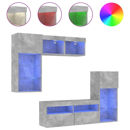 5 Piece TV Wall Units with LED Engineered Wood Concrete grey