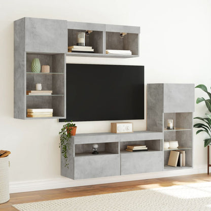 5 Piece TV Wall Units with LED Engineered Wood Concrete grey