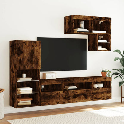 vidaXL 6 Piece TV Wall Units with LED Smoked Oak Engineered Wood 4
