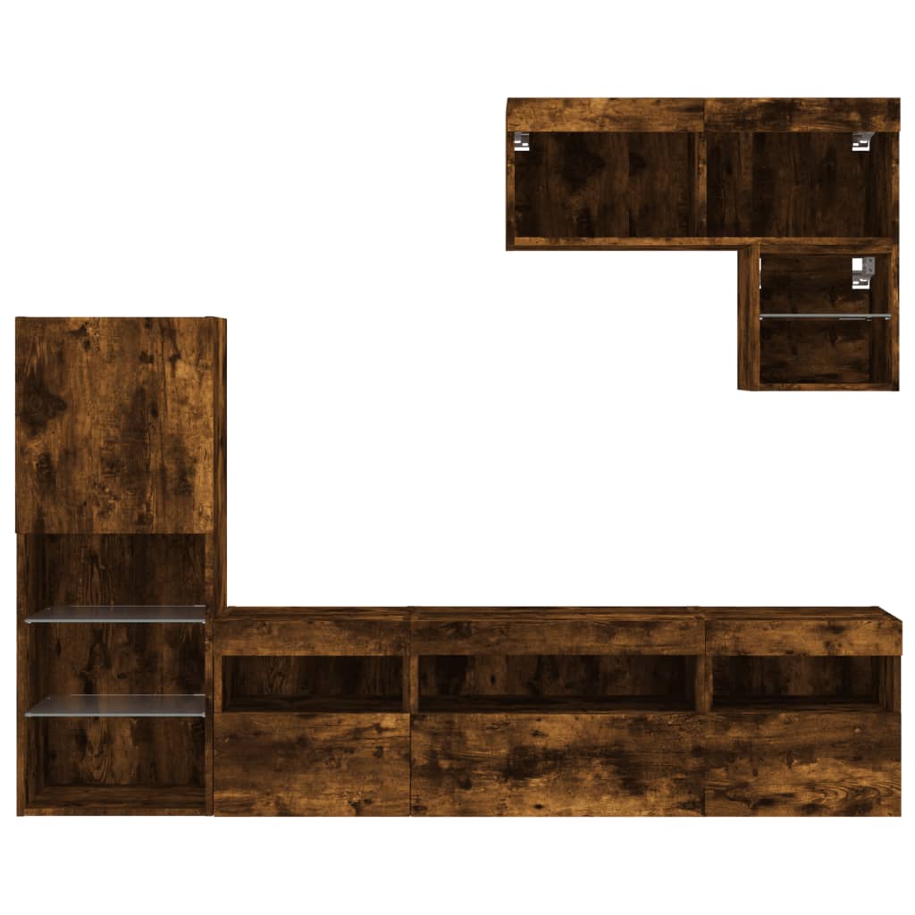 vidaXL 6 Piece TV Wall Units with LED Smoked Oak Engineered Wood 6