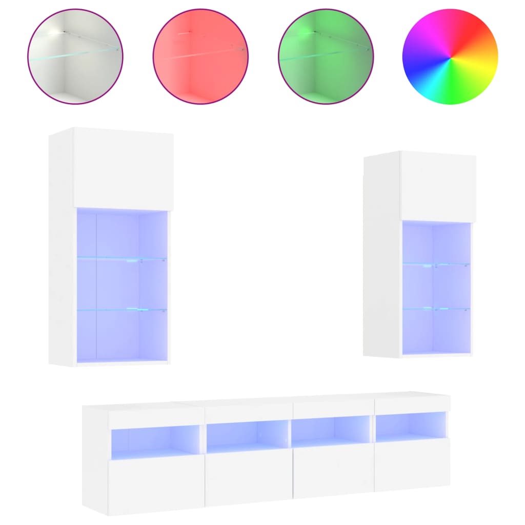vidaXL 5 Piece TV Wall Units with LED White Engineered Wood 2