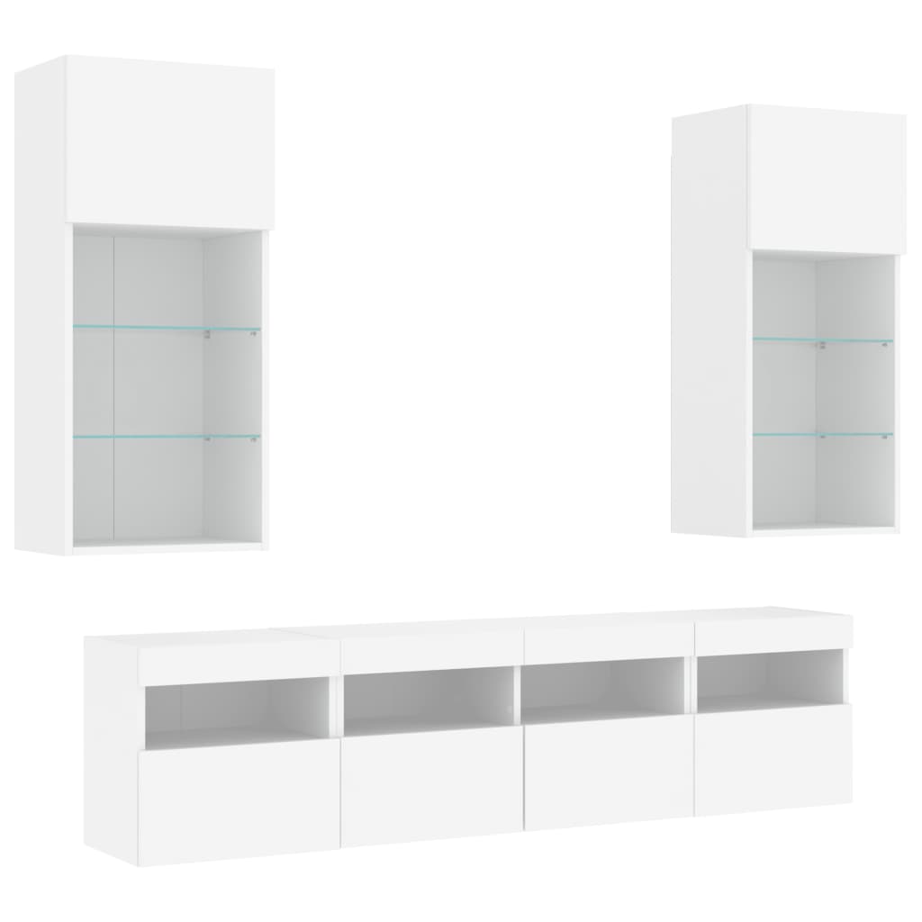 vidaXL 5 Piece TV Wall Units with LED White Engineered Wood 4
