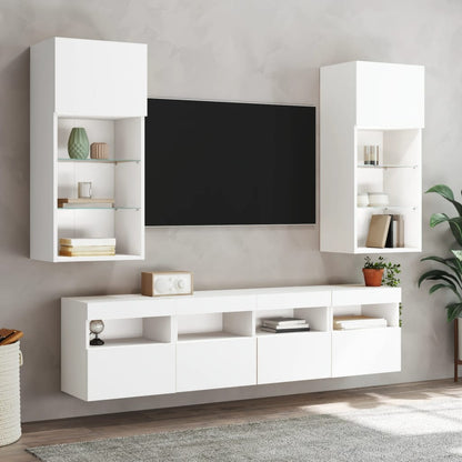 5 Piece TV Wall Units with LED Engineered Wood White