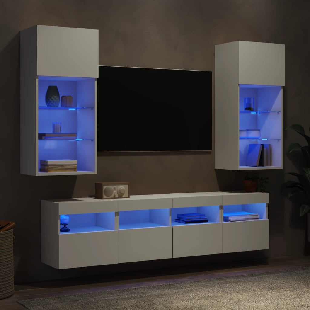 vidaXL 5 Piece TV Wall Units with LED White Engineered Wood 1