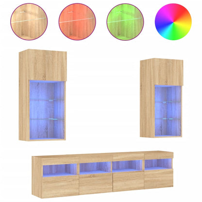 vidaXL 5 Piece TV Wall Units with LED Sonoma Oak Engineered Wood 2