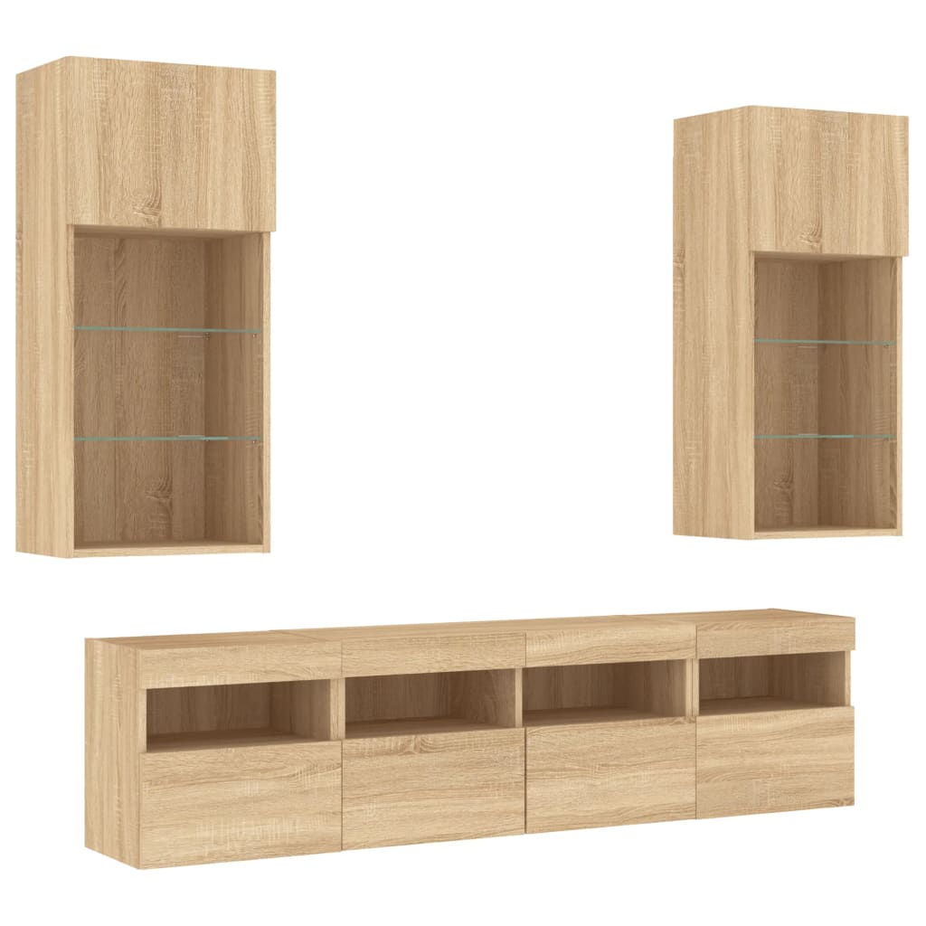 vidaXL 5 Piece TV Wall Units with LED Sonoma Oak Engineered Wood 3
