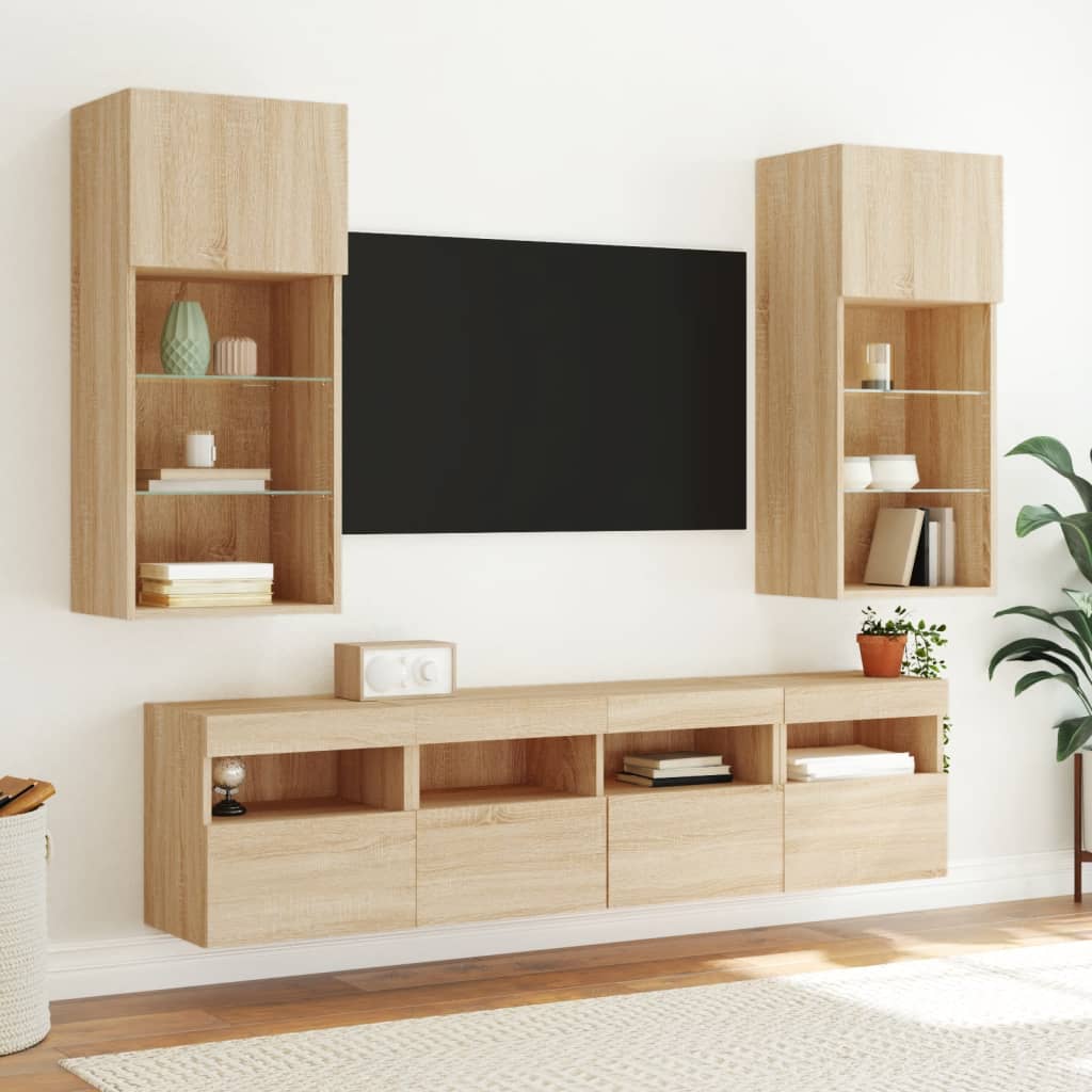 vidaXL 5 Piece TV Wall Units with LED Sonoma Oak Engineered Wood 4