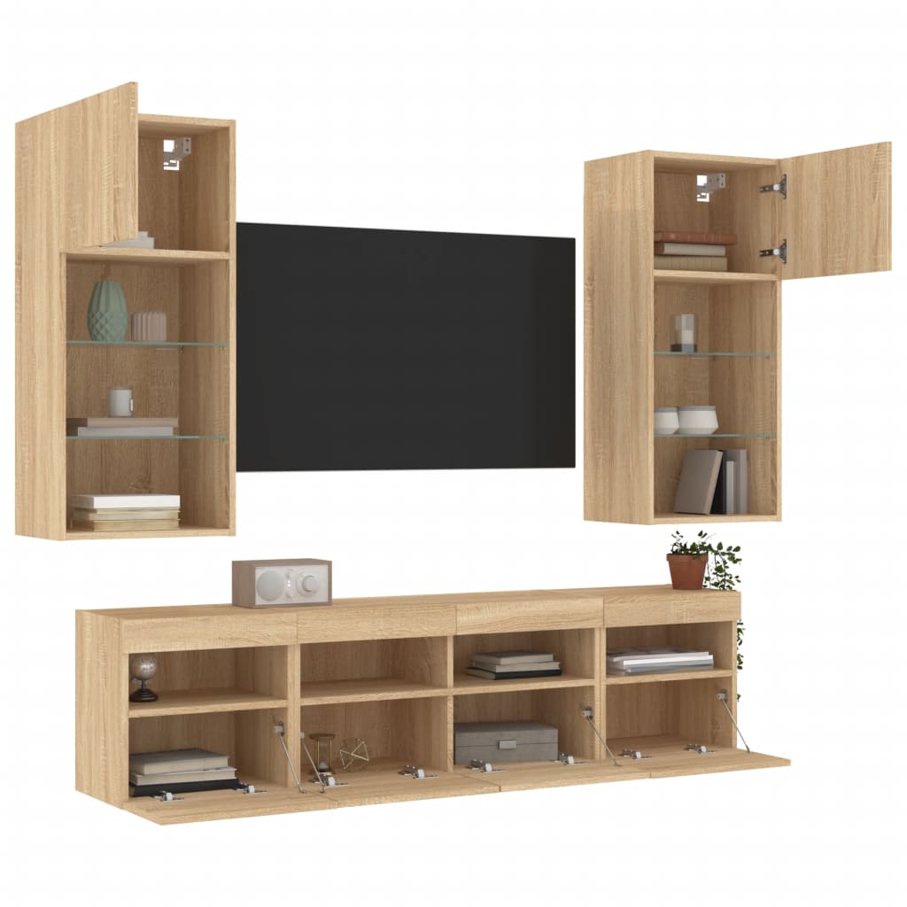 vidaXL 5 Piece TV Wall Units with LED Sonoma Oak Engineered Wood 5