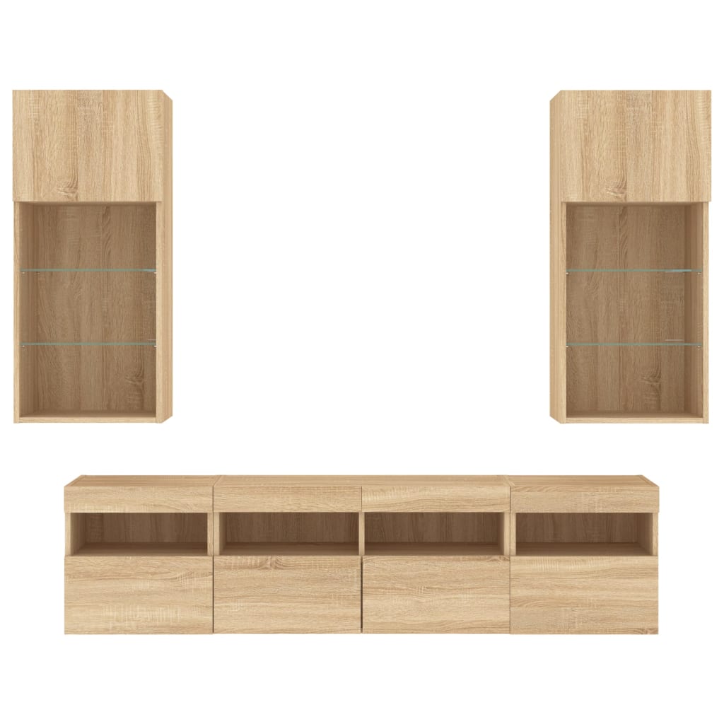 vidaXL 5 Piece TV Wall Units with LED Sonoma Oak Engineered Wood 6