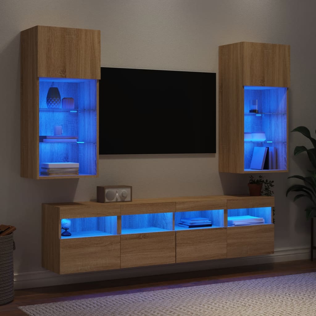 vidaXL 5 Piece TV Wall Units with LED Sonoma Oak Engineered Wood 1
