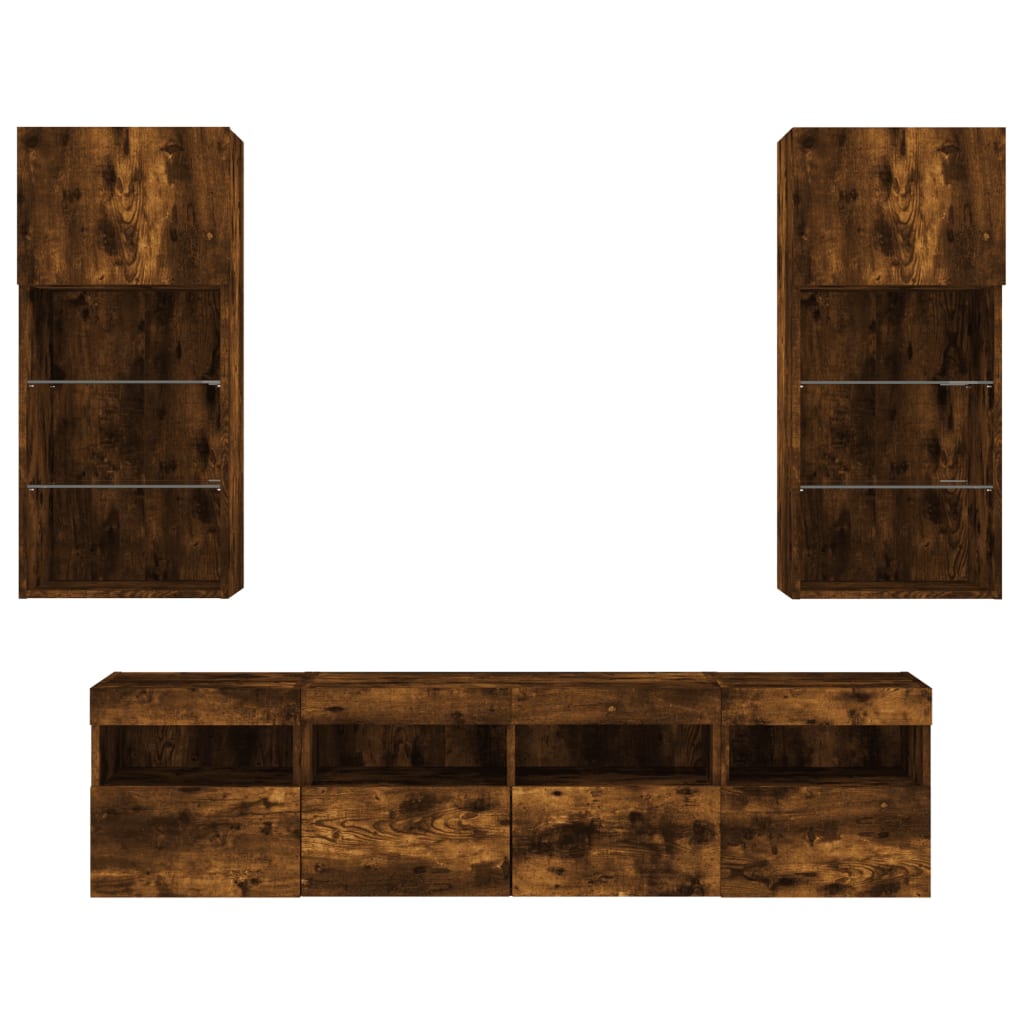 vidaXL 5 Piece TV Wall Units with LED Smoked Oak Engineered Wood 5