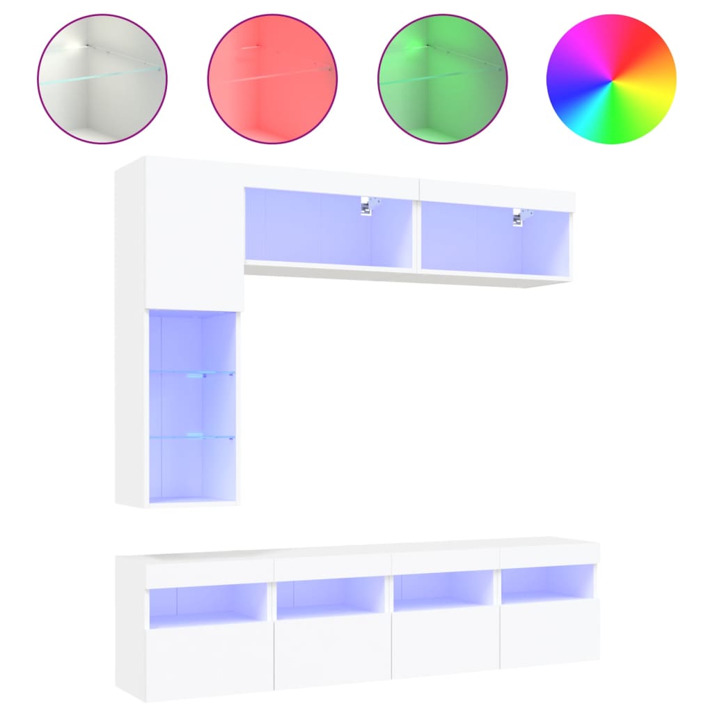 vidaXL 7 Piece TV Wall Cabinet Set with LED Lights White 2