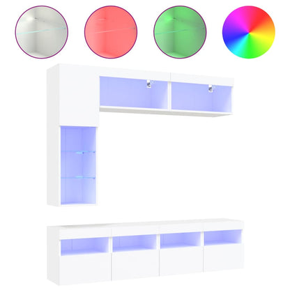 vidaXL 7 Piece TV Wall Cabinet Set with LED Lights White 2