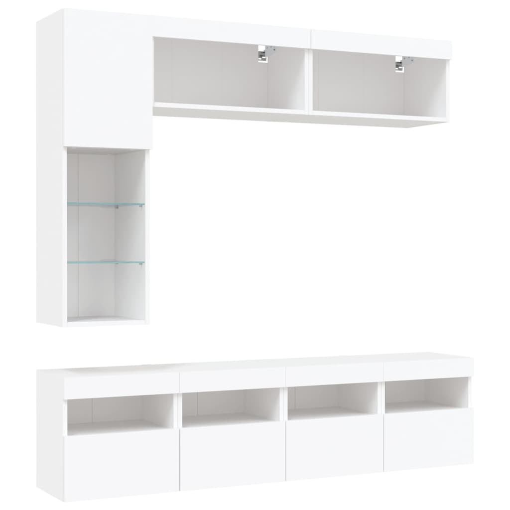 vidaXL 7 Piece TV Wall Cabinet Set with LED Lights White 4