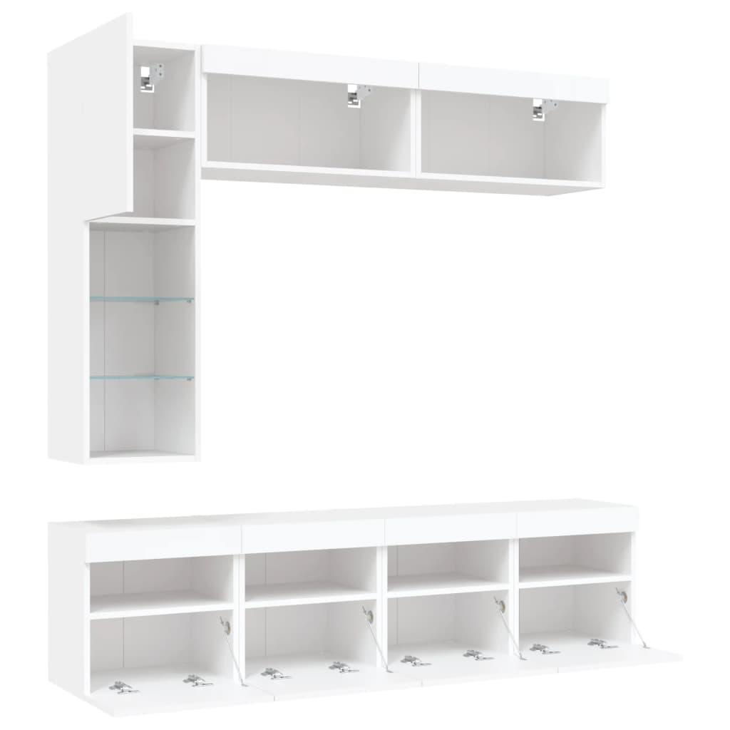 vidaXL 7 Piece TV Wall Cabinet Set with LED Lights White 5