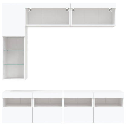 vidaXL 7 Piece TV Wall Cabinet Set with LED Lights White 6