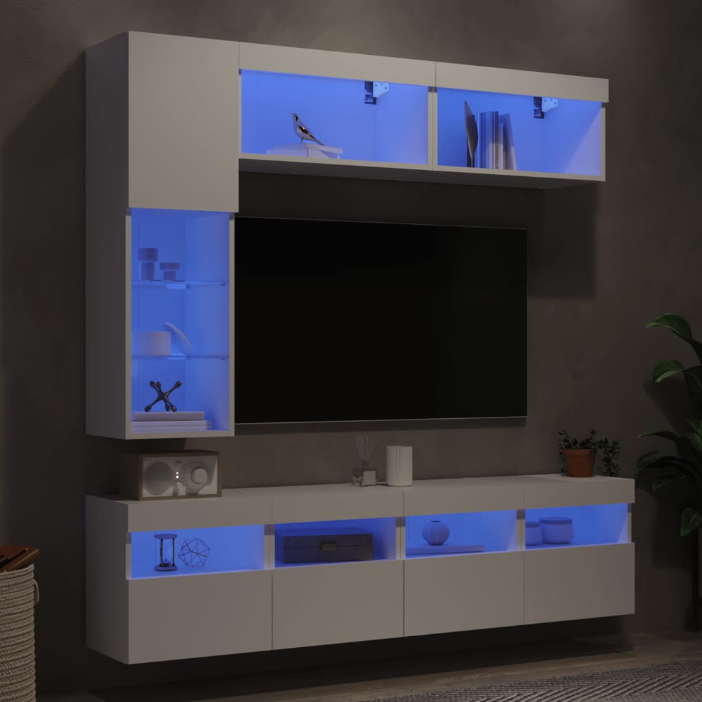 vidaXL 7 Piece TV Wall Cabinet Set with LED Lights White 1