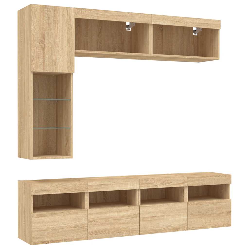 vidaXL 7 Piece TV Wall Cabinet Set with LED Lights Sonoma Oak 3