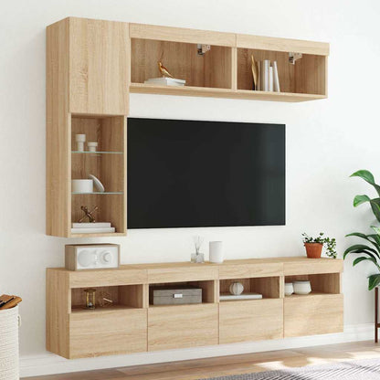 vidaXL 7 Piece TV Wall Cabinet Set with LED Lights Sonoma Oak 4