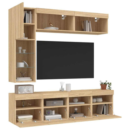 vidaXL 7 Piece TV Wall Cabinet Set with LED Lights Sonoma Oak 5