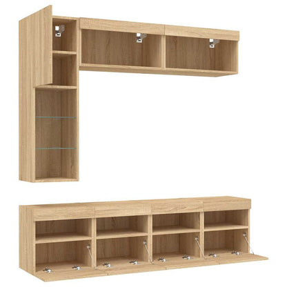 vidaXL 7 Piece TV Wall Cabinet Set with LED Lights Sonoma Oak 6