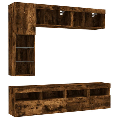 vidaXL 7 Piece TV Wall Cabinet Set with LED Lights Smoked Oak 3