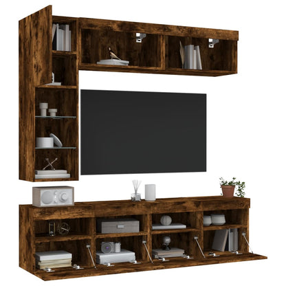 vidaXL 7 Piece TV Wall Cabinet Set with LED Lights Smoked Oak 5