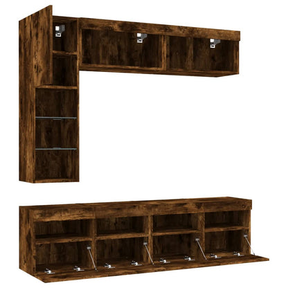 vidaXL 7 Piece TV Wall Cabinet Set with LED Lights Smoked Oak 6