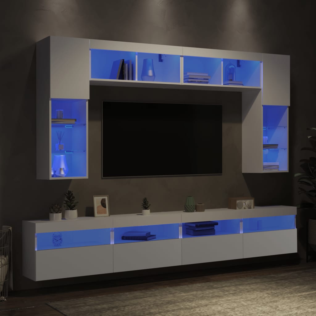vidaXL 8 Piece TV Wall Cabinet Set with LED Lights