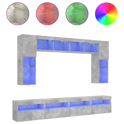 vidaXL 8 Piece TV Wall Cabinet Set with LED Lights Concrete Grey 2